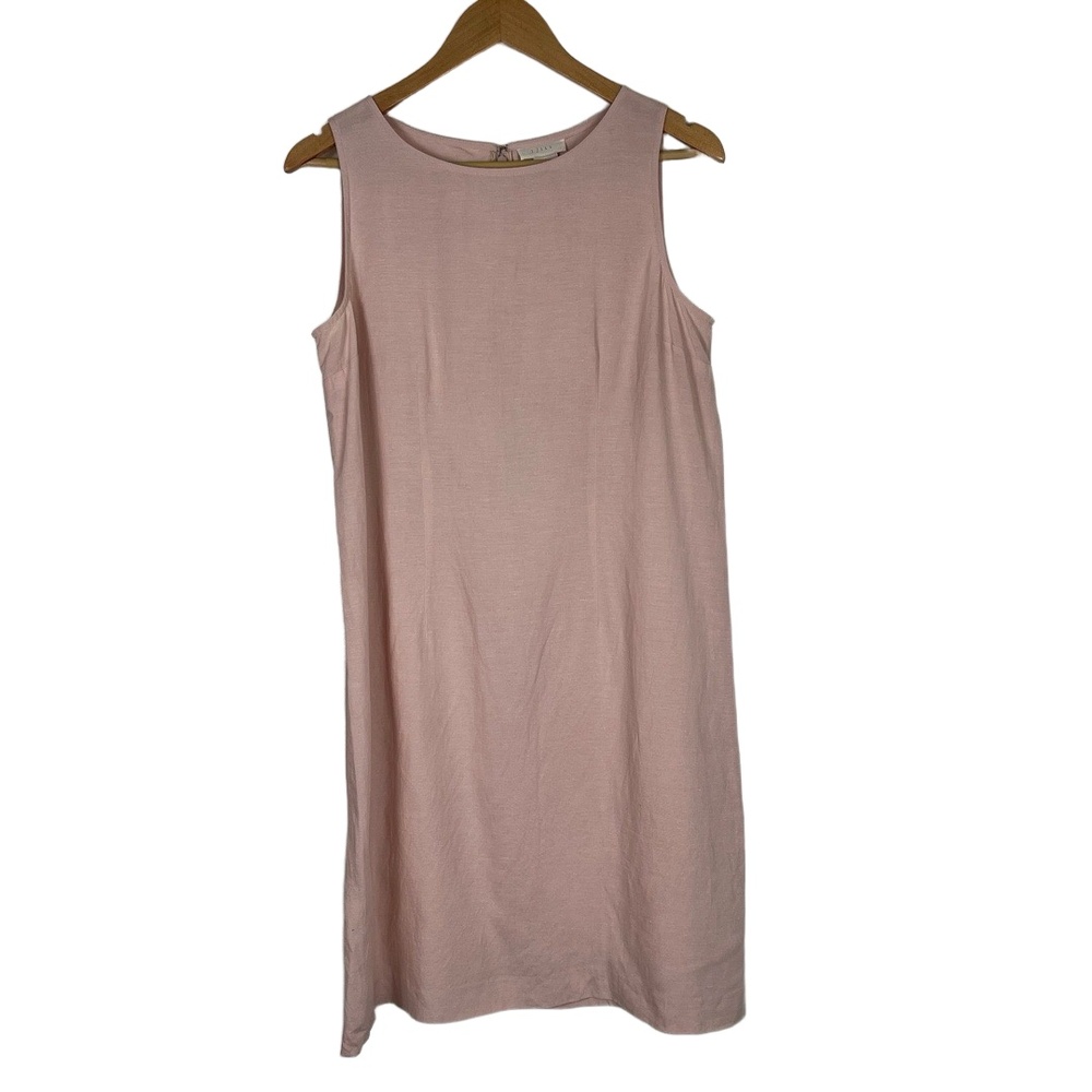 J Jill Linen Tank Dress 12 Pink Sleeveless Knee Length Coastal Classic‎ Natural